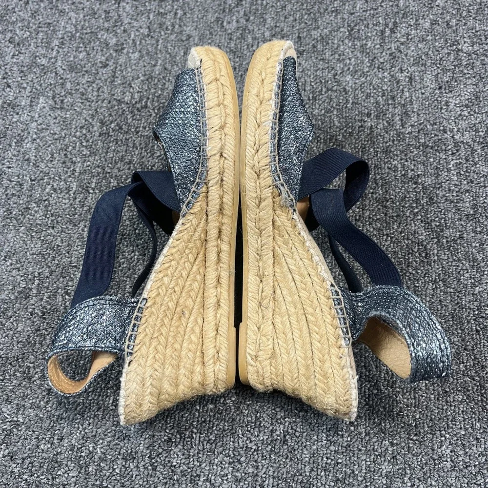 Toni Pons Boho Metallic Espadrille Wedge Sandals 40 Blue Silver Sparkle Spain